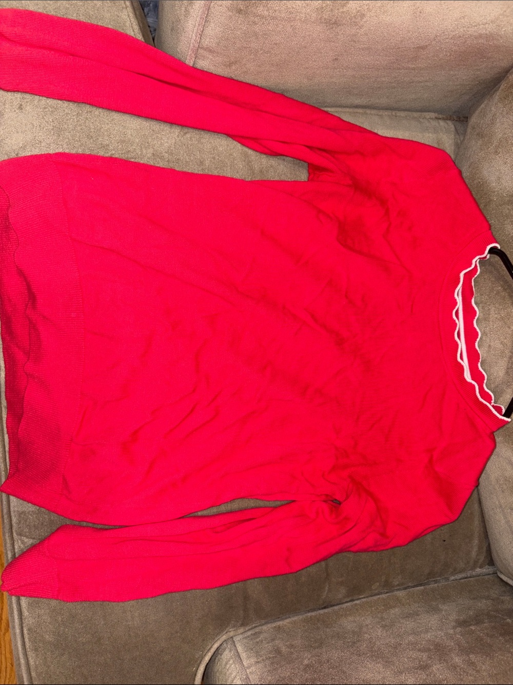 Banana Republic Bright Red Scalloped Crewneck Sweater